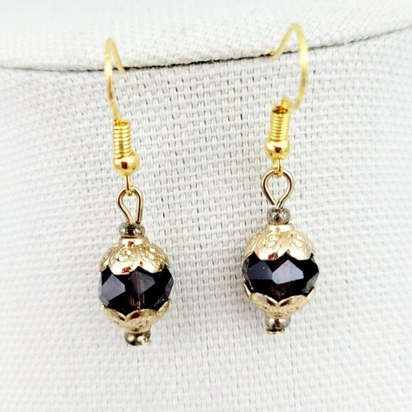 Artisan Purple Faceted Glass Beaded Necklace & Earring Set Gold Tone - Picture 4 of 6